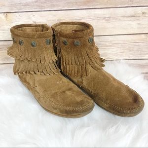 Minnetonka | Double Fringe Studded Moccasin Boots